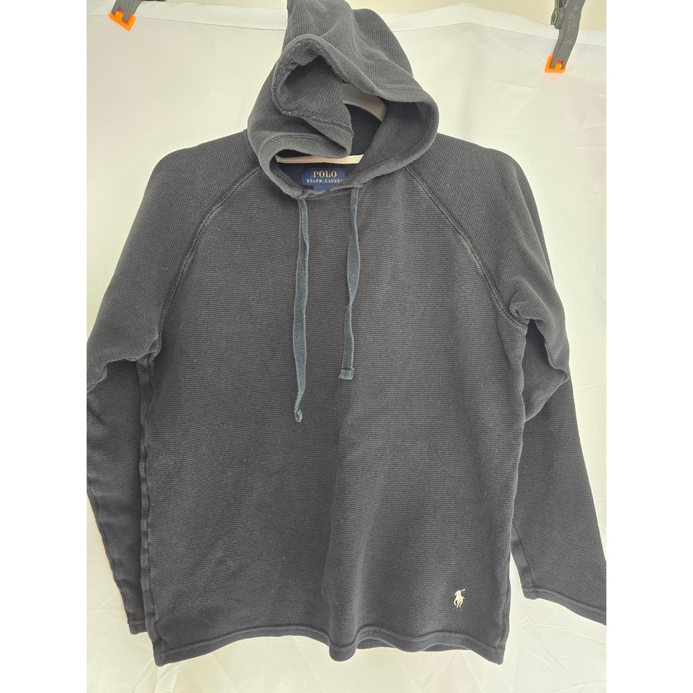 Polo Ralph Lauren Waffle Knit Hoodie Dark Gray Mens Small Long Sleeve Cotton